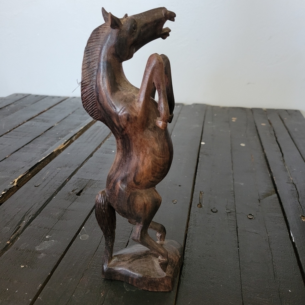 Vintage Wooden Carved Horse Mahogany Rearing Stallion Arabian Cherry Red Wood